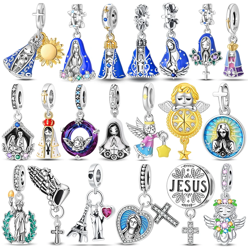 Perles de charme religieuses, breloques pendantes Vierge Marie, ange, croix, compatibles avec bracelets et colliers de 3 mm, pendentif de prière, bijoux de luxe pour le DIY.