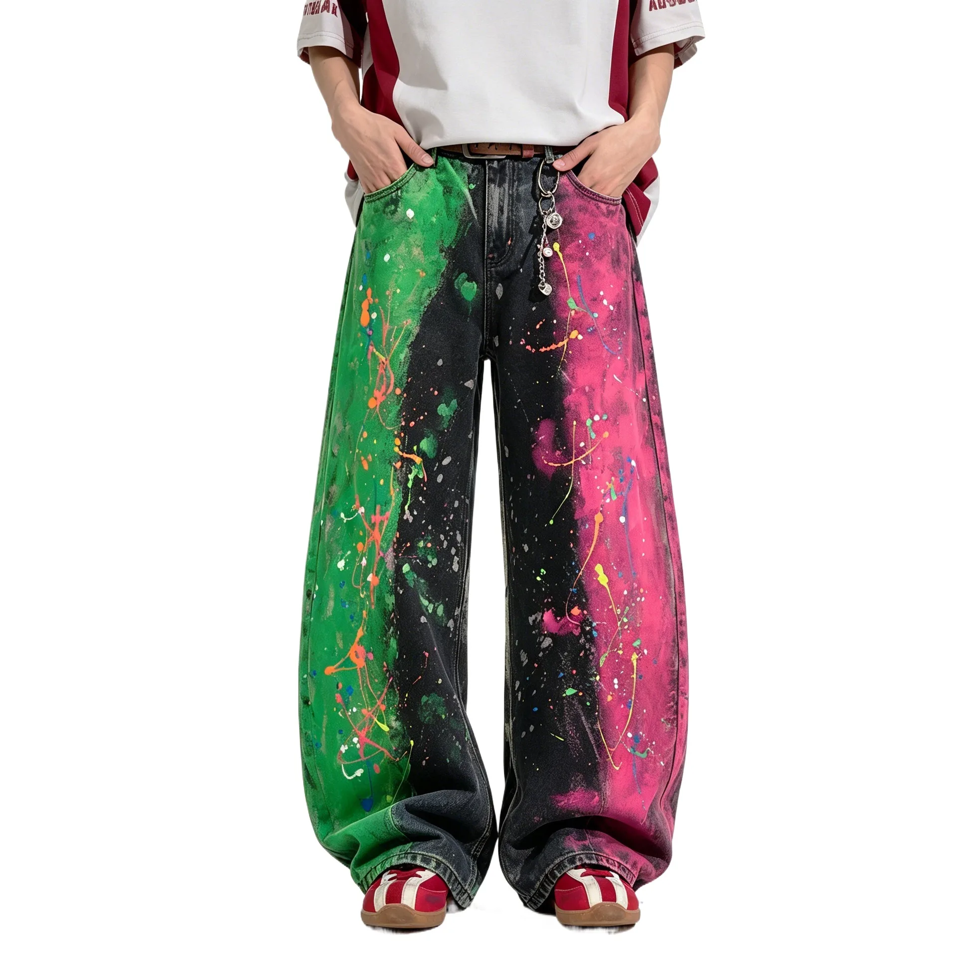 Men's Loose Fit Oversized Hip Hop Jeans Pants Fashion High Street Graffiti Denim Trousers Vibe Style Painted Graffy Jeans