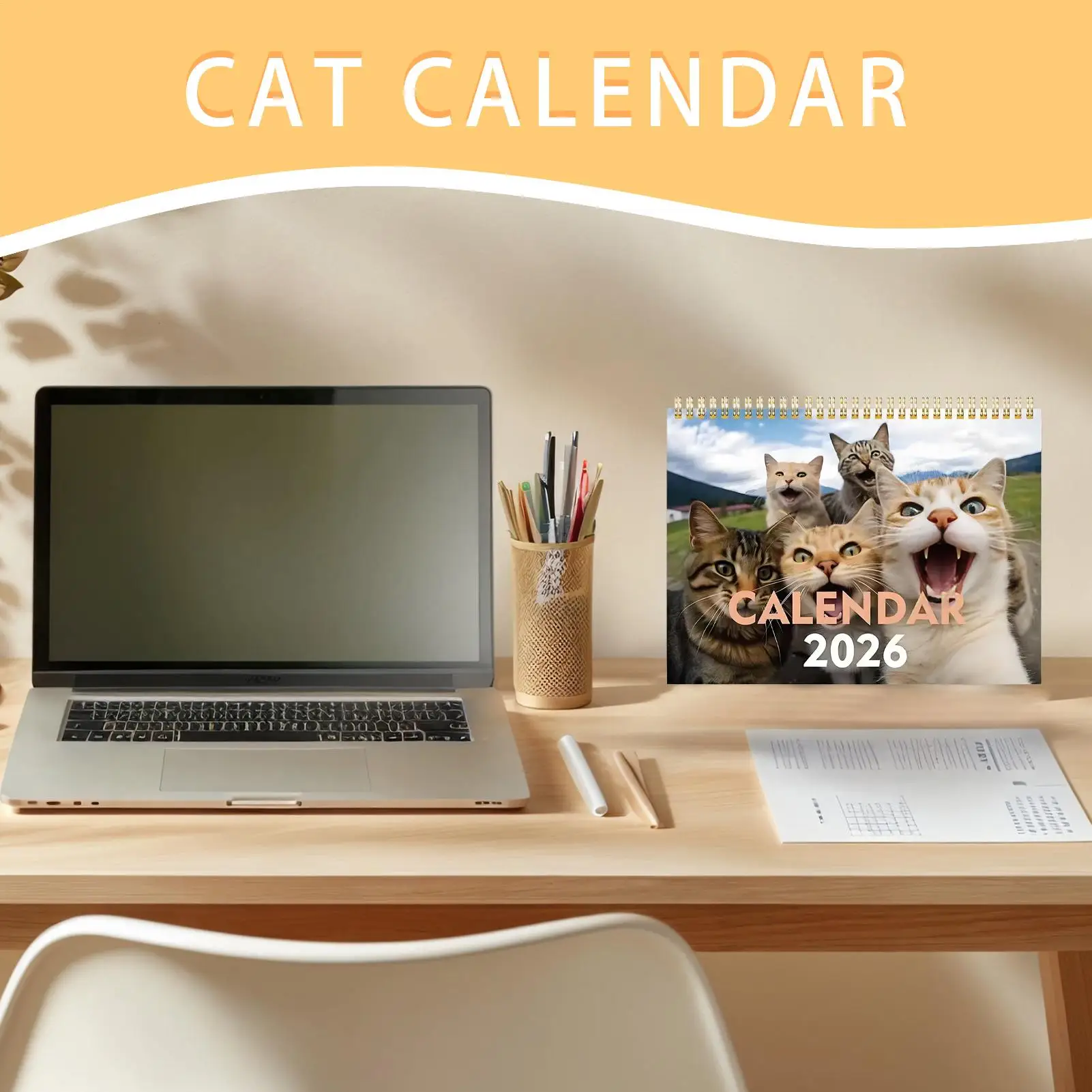 Calendario gattino 2026 12 mesi Promemoria appuntamenti Calendario a tema gatto per adulti Bambini Studenti Insegnanti Camera da letto Aula Casa