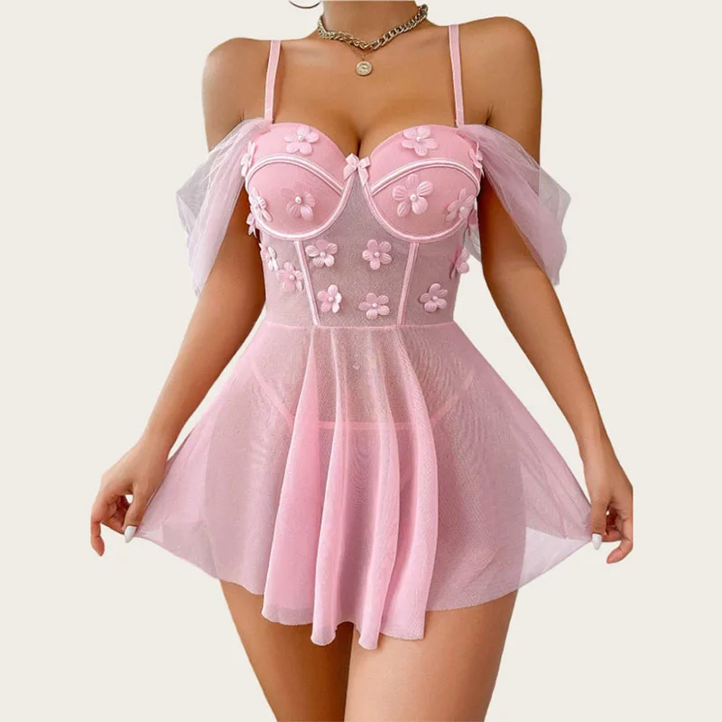 

Сексуальное пижамное платье для взрослых, розовая сетчатая одежда для сна, сексуальная ночная рубашка с открытой спиной, подтяжки, ночное платье, женские летние пижамы без рукавов