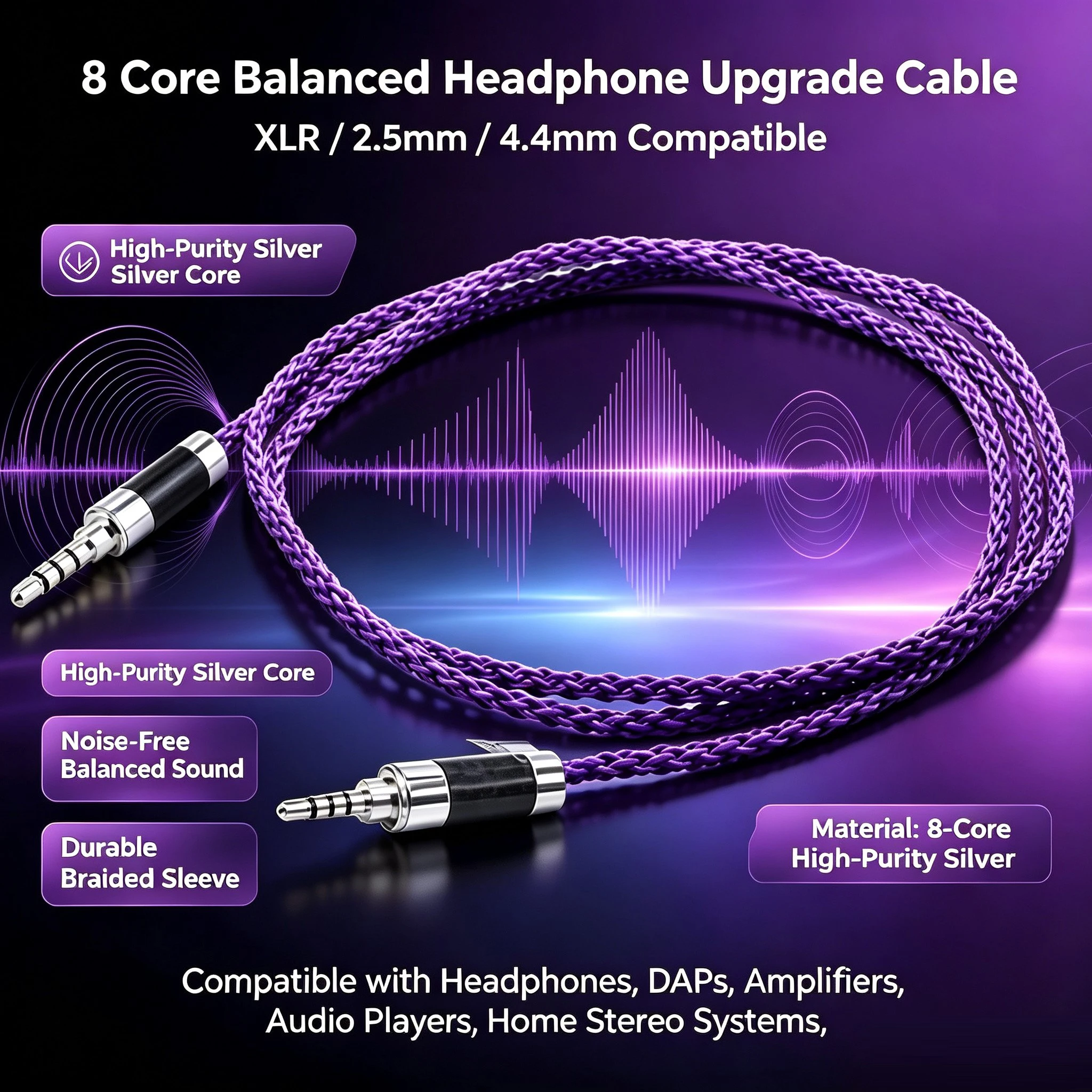 Thouliess HIFI Silver Plated 4pin XLR/2.5mm//4.4mm Balanced Headphone Upgrade Cable for Fostex T60RP T20RP T40RPmkII T50RP
