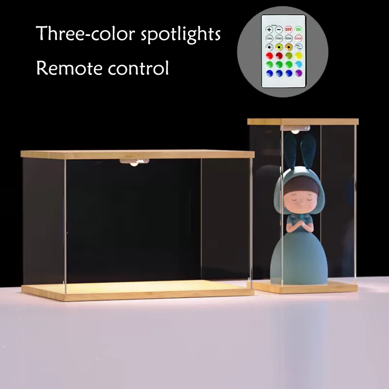 

Clear Acrylic Display Case Stand with Remote LED Light Storage Box Showcase Dustproof Organizer Box for Figures Collectibles