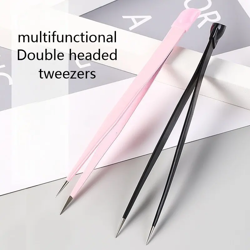 다기능 네일 이중 끝 족집게, 실리콘 압력 바, 스티커, 접착 드릴, 클립 드릴, 눈썹 클립 포함