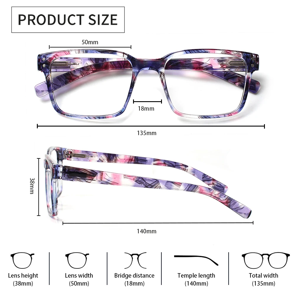 Henotin 5 Pack Reading Glasses Spring Hinge Men Women Printed Flower Frame Comfort HD Prescriion Eyeglasses