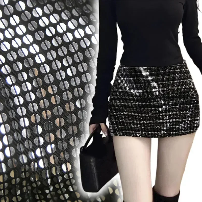 50/100cm Glitter Silver Mirror Sequin Fabric High Gloss Reflective Silver Background Stage Performance Dress Designer Fabric