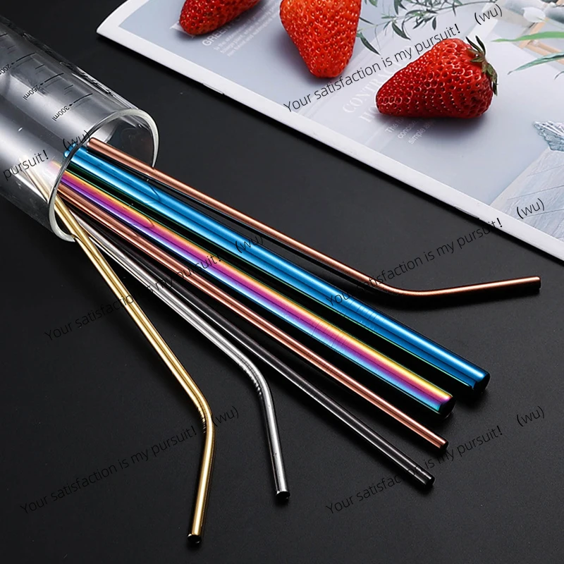 3pcs/set Reusable Drinking Straw Metal Straws 304 Stainless Steel Straws Set with Brush Bar Cocktail Straw for Glasses Drinkware