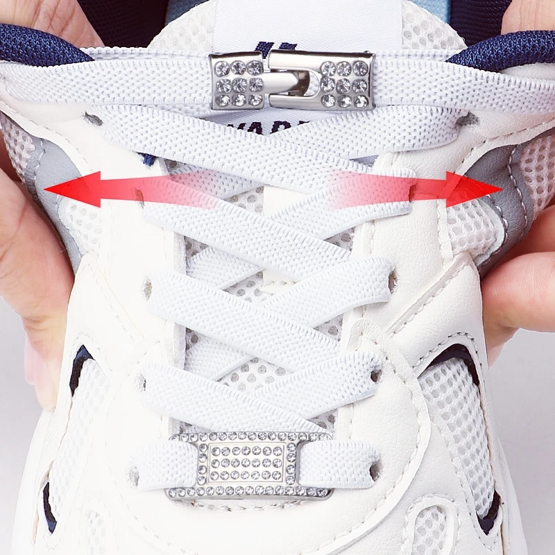 Silver Diamond BUCKLE NO Tie รองเท้า laces Elastic Laces รองเท้าผ้าใบเชือกผูกรองเท้าเทนนิสไม่มีผูกแบนเชือกผูกรองเท้าสําหรับรองเท้าอุปกรณ์เสริม