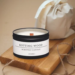 Velas aromáticas perfumadas de lata negra, tarros de vela de mecha de madera con tapa, velas decorativas clásicas para el hogar, flor seca
