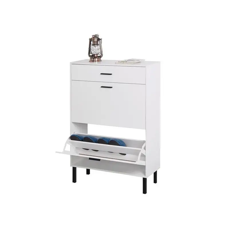 منظم رف تخزين الأحذية قائم بذاته مع أدراج وأرجل معدنية، وخزانة أحذية حديثة للمدخل مع درجين قابلين للطي لـ