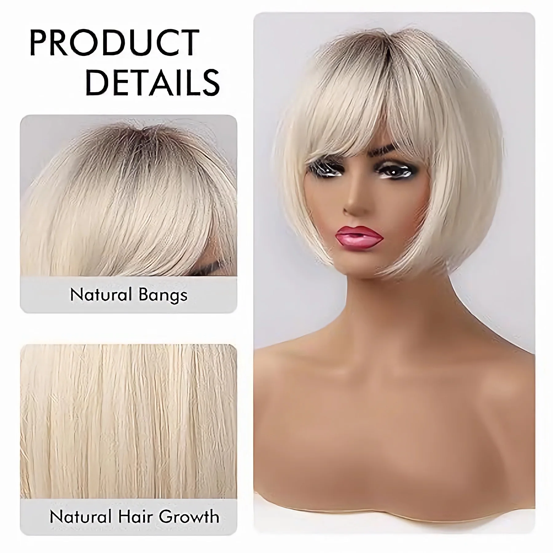 LOUIS FERRE Blonde Short Bob Wigs with Bangs Heat Resistant Synthetic Daily Cosplay Ombre Blonde Hair Wigs for White/Black Women