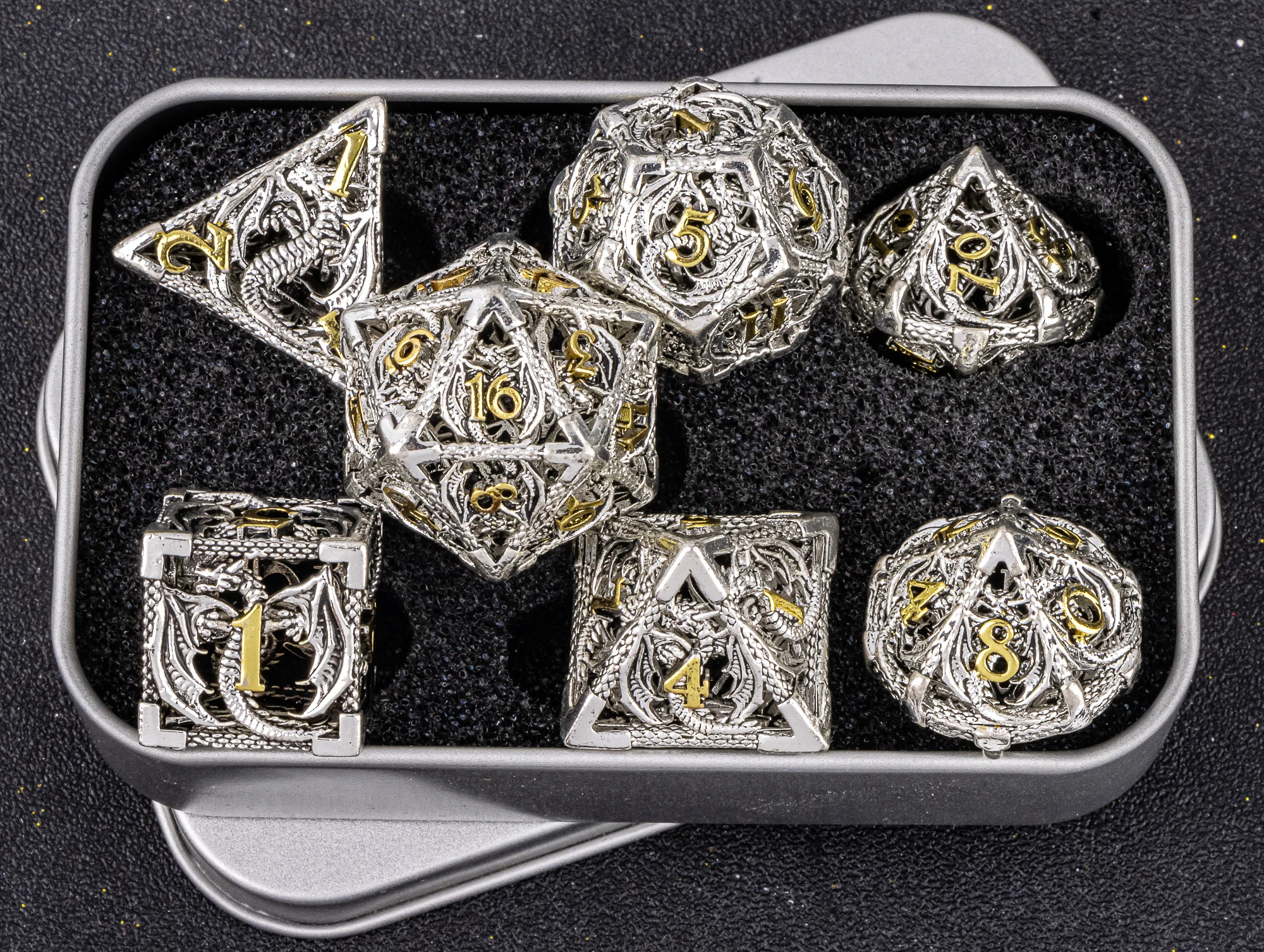 Drachen-Metall-Polyeder-Würfelset - für Dungeons & Dragons (D&D), Komplettes RPG-Würfelset, Ideal für Rollenspiele, Halloween-Geschenk – Detail 2
