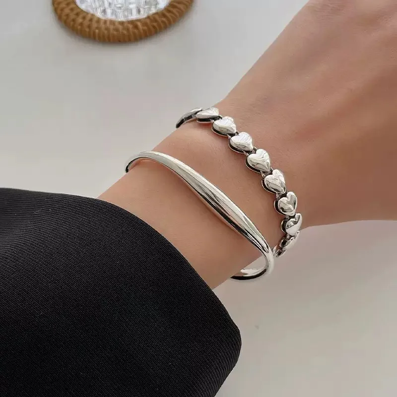 925 Sterling Silver Bracelets for Women Men String Accessories Trend Narrow Bar Heart Pattern Pendant Party Jewelry Gift