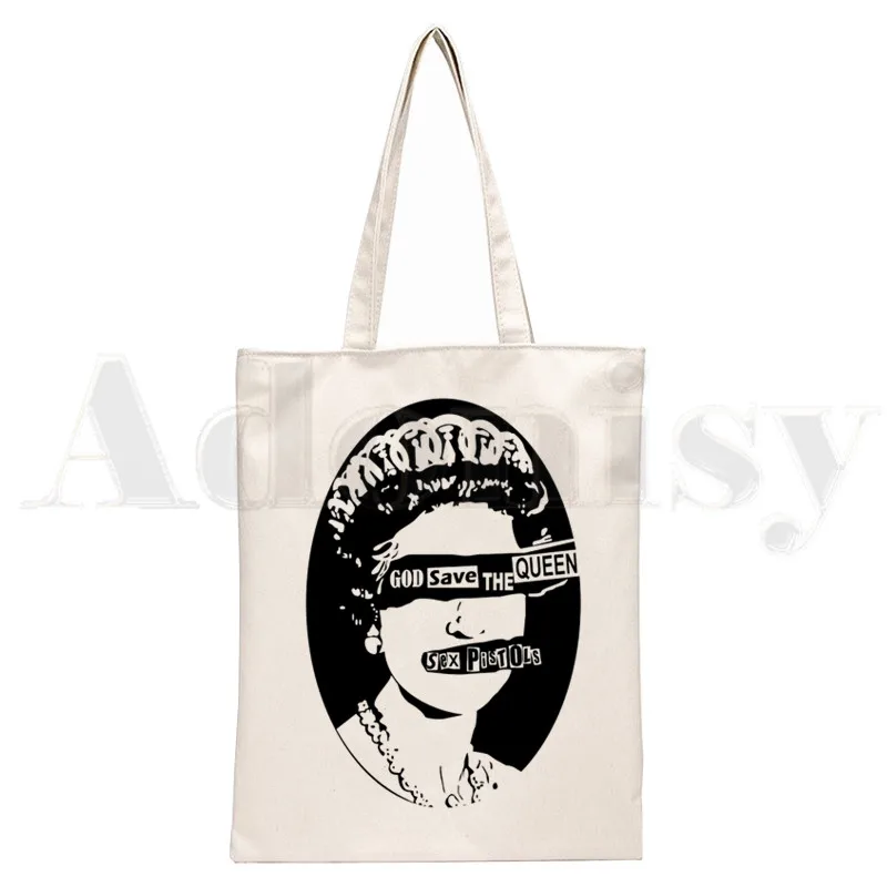 Bolso de mano con estampado de pistolas sexuales para mujer, bolsa de lona elegante con estampado de música, banda de Rock Retro, Nostalgia, bolso de hombro informal para ir de compras