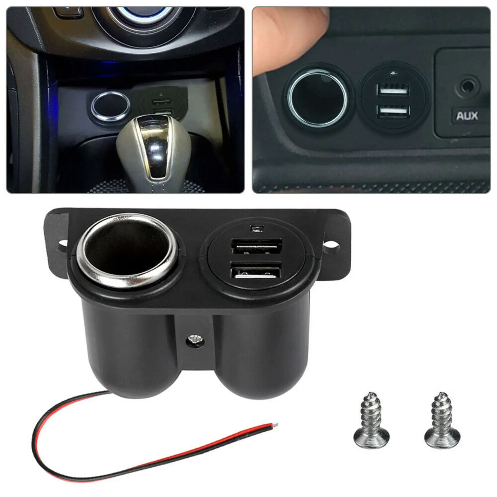 Accendisigari per auto nero USB ausiliario doppia presa di corrente DC 12V adattatore per presa accessori per auto