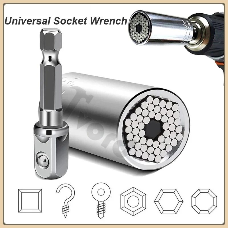 

Universal Socket Wrench Head Set Sleeve Gadget 7-19mm Power Drill Adapter Spanner Key Nut Magic Grip Multi Hand Tools multitool
