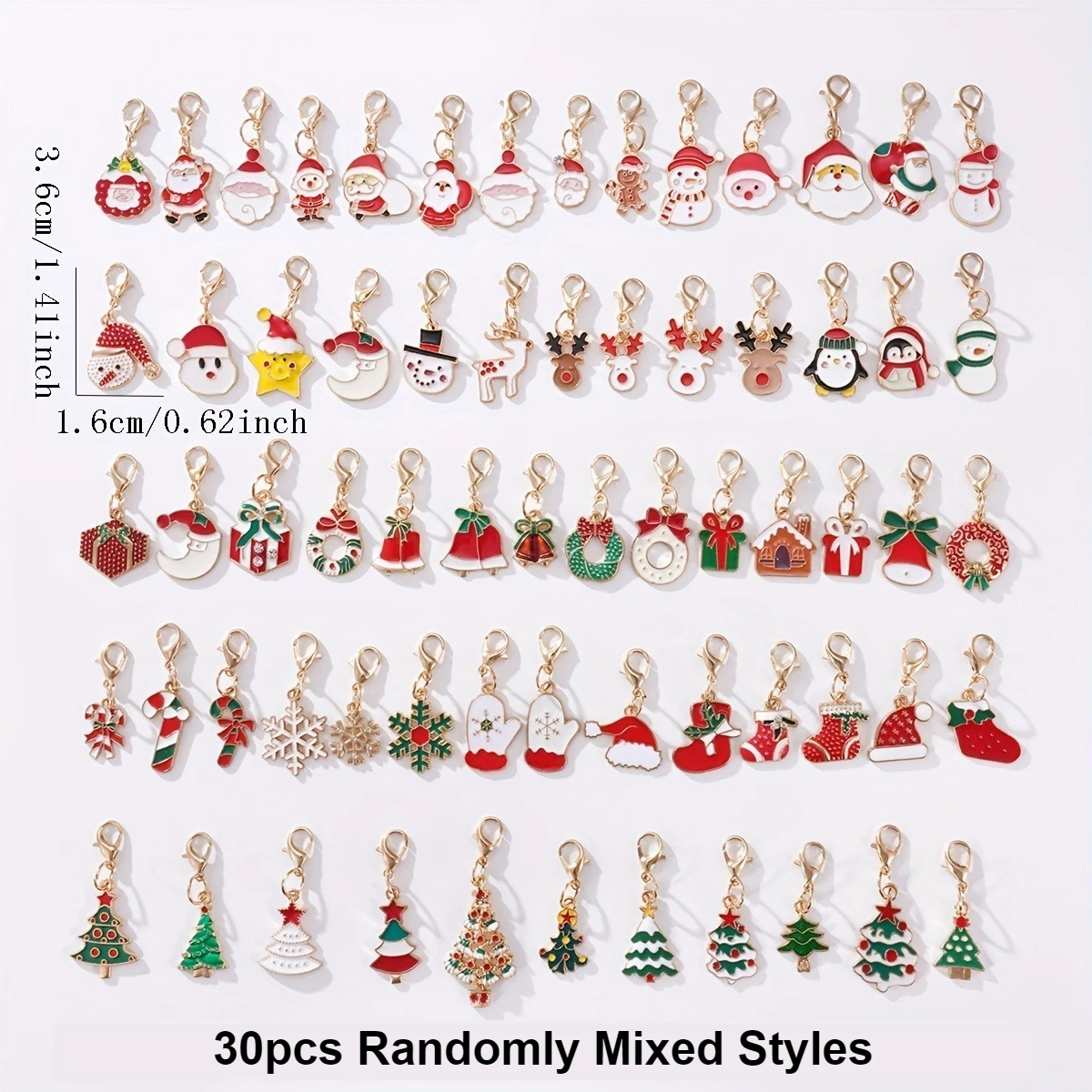 30pcs Random Mixed Christmas Keychains - Santa, Tree, Reindeer & Snowflake Bag Decorations, Festive Accessories & Party Favors