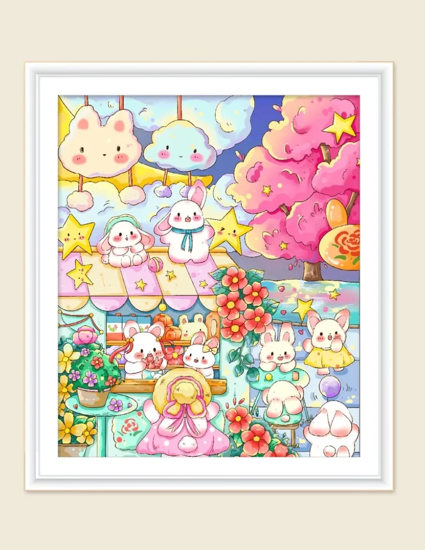 

9ct 65X75cm кролики мультфильм предварительно напечатанный набор для вышивки крестом DIY набор для вышивания ремесленная нить игла поделки