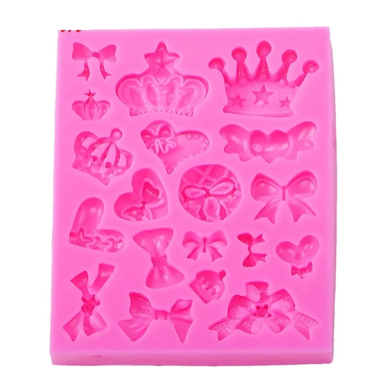 Crown Bowknot Shape 3D Fondant Cake Silicone Mold for Polymer Clay Molds Kitchen Chocolate Pastry Candy Making Tools