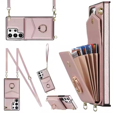 Ring Stand Crossbody Case For Samsung Galaxy S25 S21 S20 S23 FE S24 S22 Plus Note 20 Ultra A55 A16 5G Card Holder Leather Cover