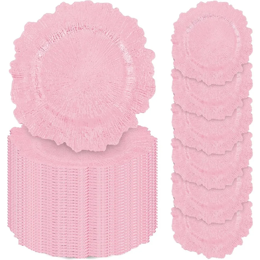 

50 Pcs Pink Charger Plates Bulk 13" Reef Plate Chargers for Dinner Plastic Floral Decorative Plates for Table Setting Wedding P