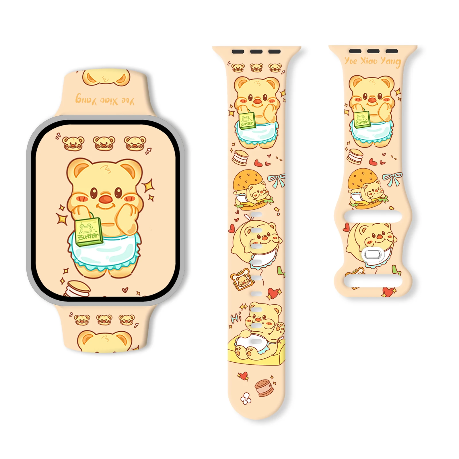 

Cartoon bear for Apple Watch 10 9 8 7 Silicone Band Replacable Bracelet for iWatch 46mm 42mm 41mm 40mm Watchband