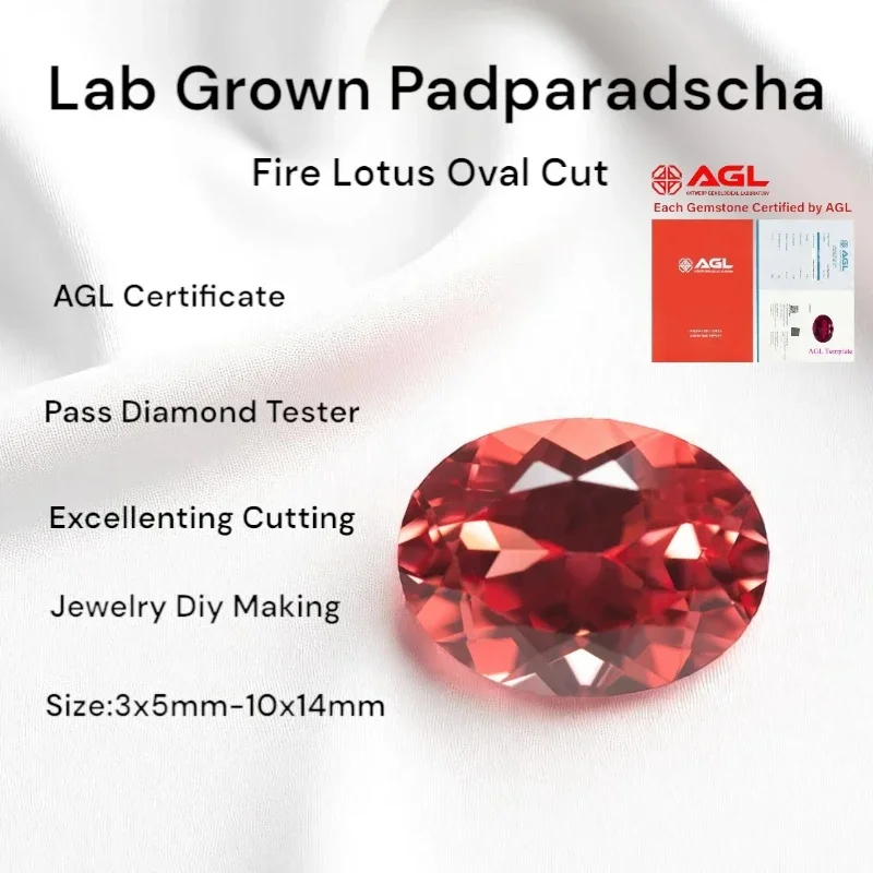 Lab Baru Tumbuh Padparadscha Api Lotus Bentuk Oval Berbagai Ukuran Batu Permata Longgar dengan Sertifikat AGL untuk Pembuatan Perhiasan Diy
