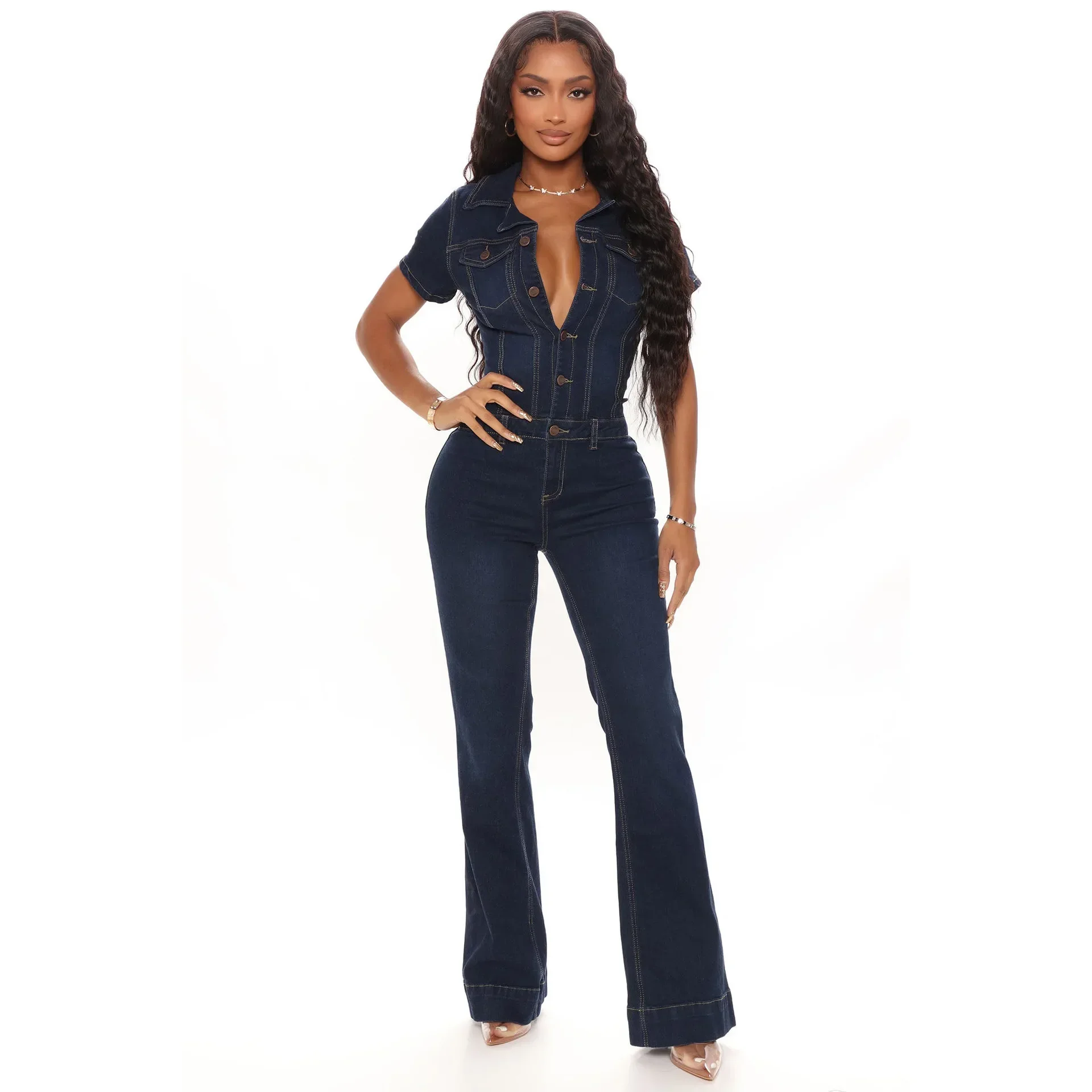 Demin Overalls Women Jumpsuits Mom Jeans One Piece Long Pants Y2k High Waist Single Breasted Rompers Streetwear Party Club Work