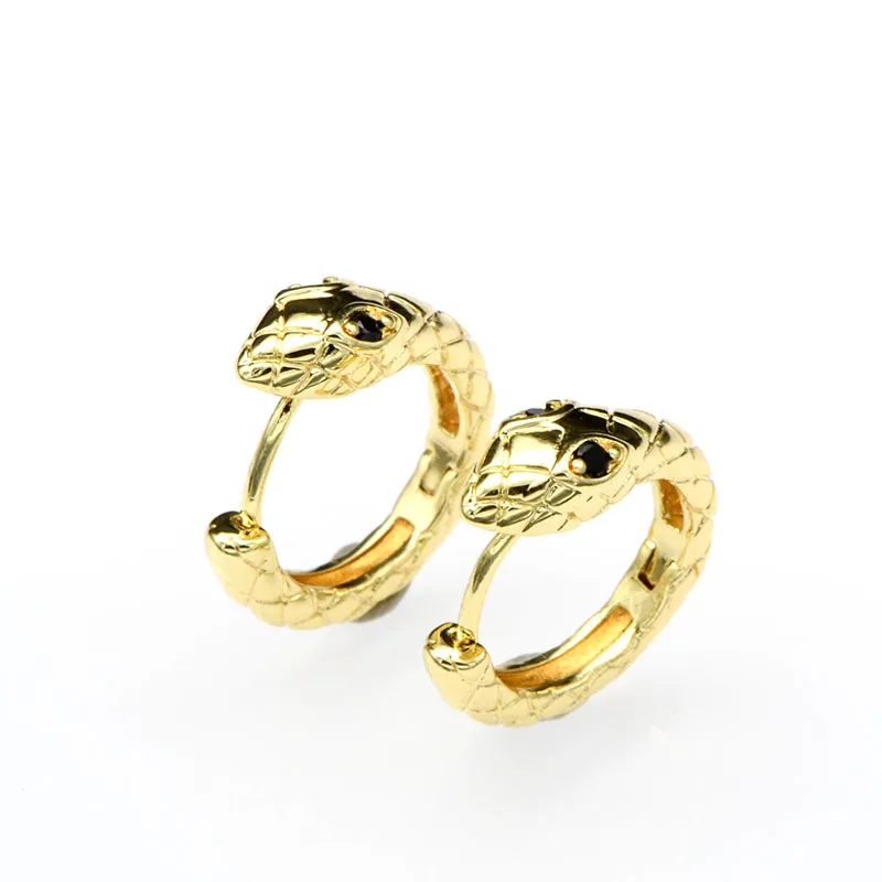 Hotsale Non Oxidizing Gold Plated Copper CZ Paved Snake Hoop Earrings for Women Girl