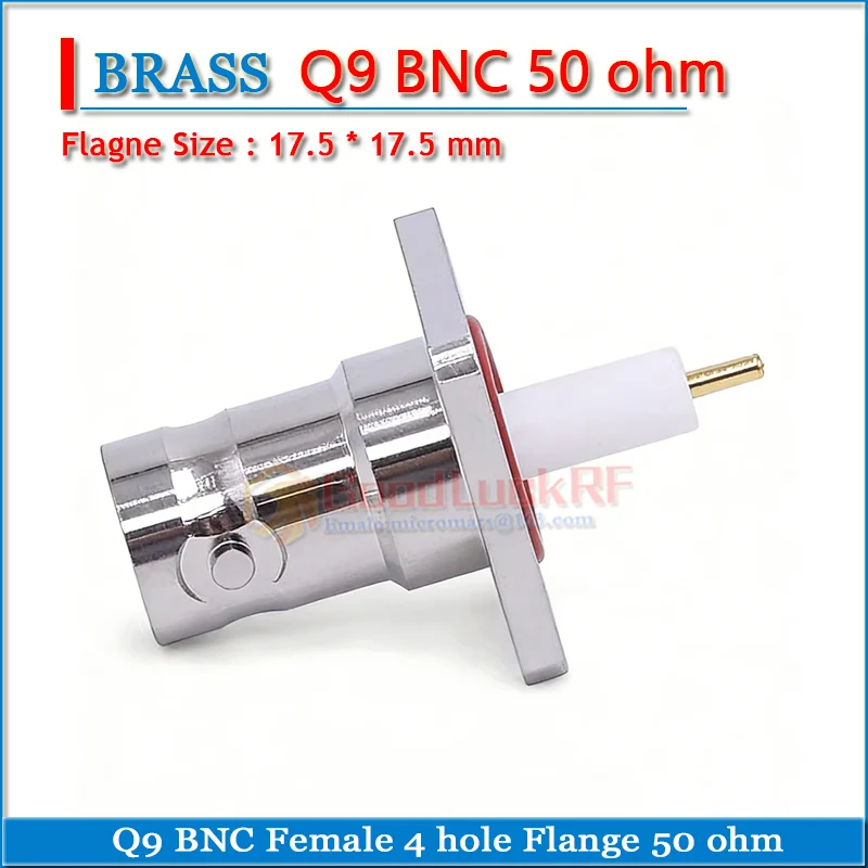 Q9 BNC Female Waterproof Ring 4 hole Flange Panel Mount Pin Plug 17.5 * 17.5mm Copper 50ohm BNC-KFD RF Coaxial Adapters