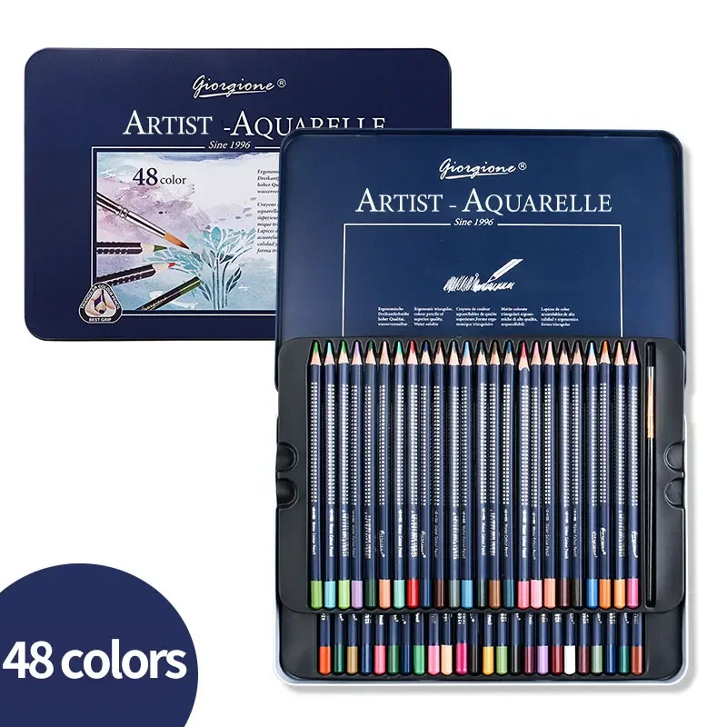 Professionele aquarelpotloodset 12/24/36/48/72/120 gekleurde wateroplosbare schetspotloden met fijne penseelkunstbenodigdheden