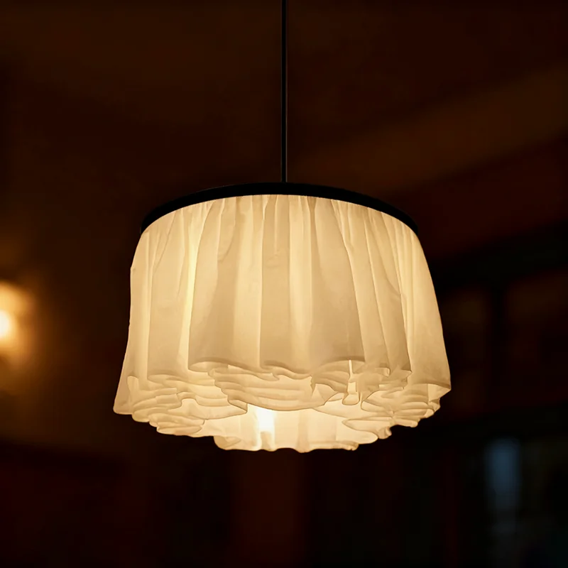 2026 Minimalism Wabi Sabi White Fabric Pendant Lamp Living Dining Bedroom B&B Home Decor LED Cloth Droplight Indoor Lighting Fix