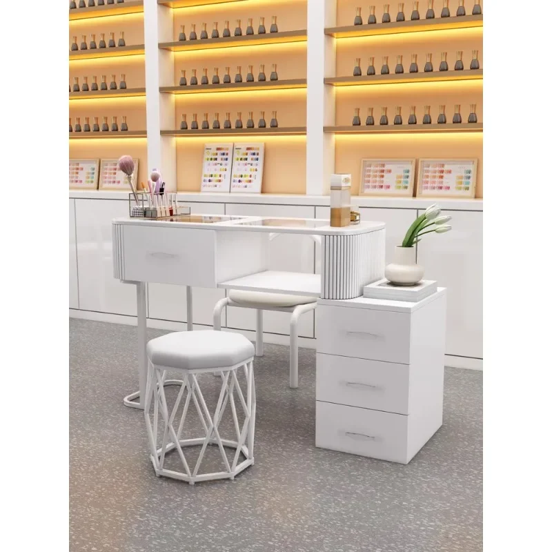 

Cream wind manicure table white Japanese-style multi-functional glass single full set of light luxury household simple manicure
