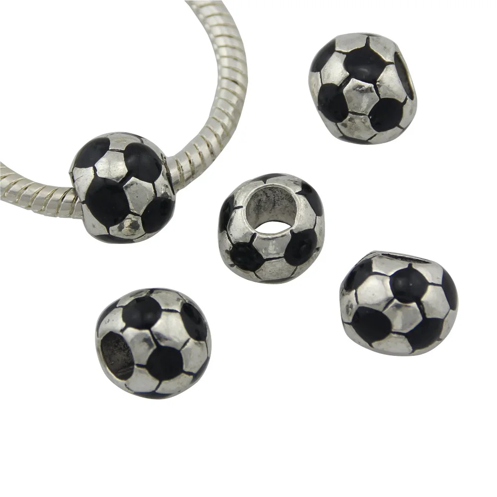 20pcs Dark Silver Color Black Soccer Ball Beads Fit European Charm Bracelet Jewelry Findings DIY Wholesale E37