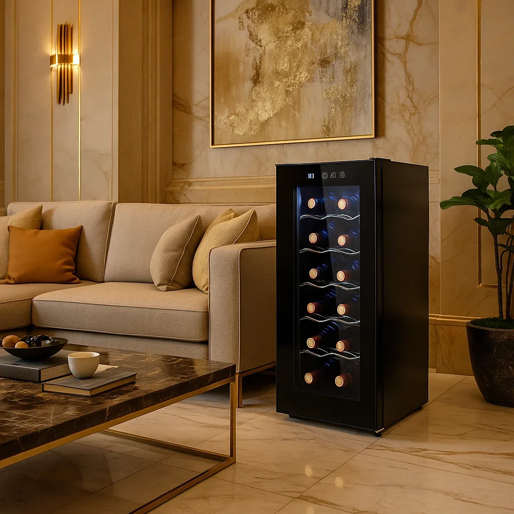 33L Quiet Cooling Wine Cabinet Small Wine Chiller 12 Bottle Capacity Freestanding Wine Fridge