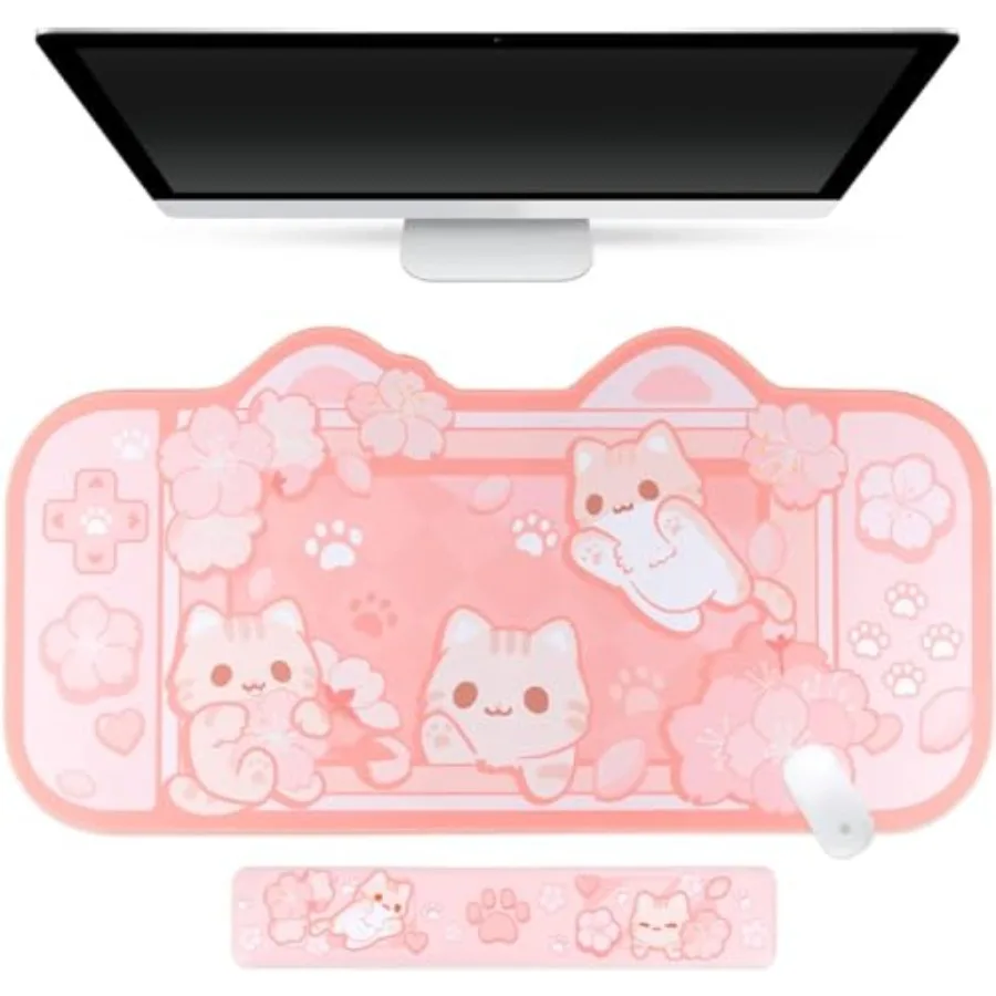 

Sakura Cat Desk Pad NS Switch Keyboard Laptop Gaming Setup Accessories Mat Large Mat Mousepad Pastel Bunny Kawaii Cute Anime De