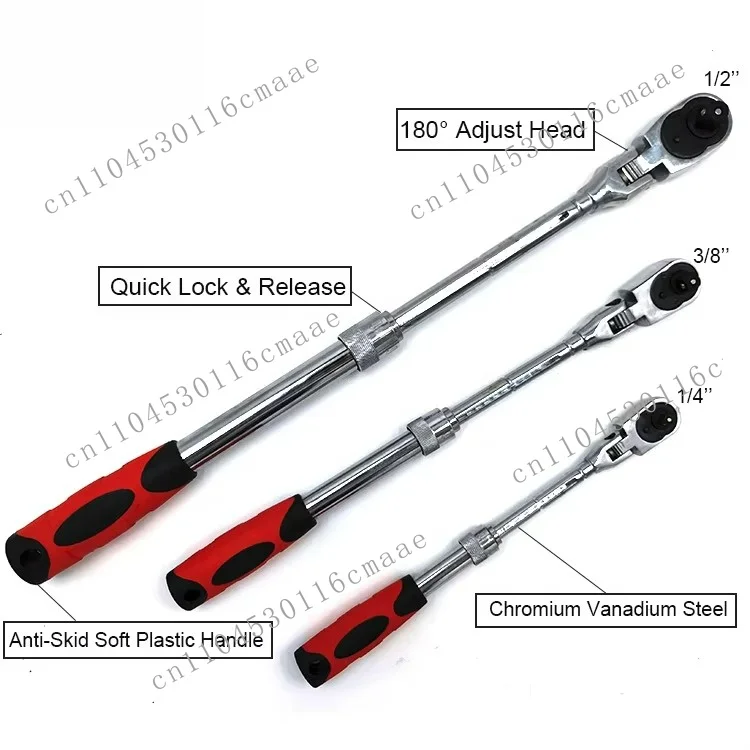 72-Tooth Reversible Lightweight Extensible Long Ratchet Wrench Handle with Soft Handle