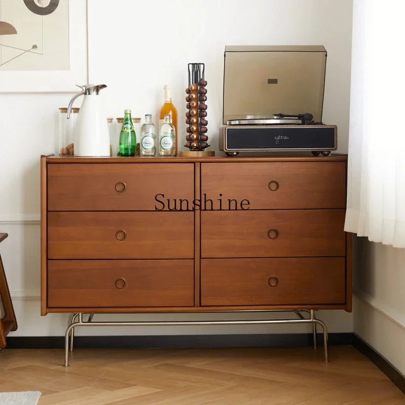 Light luxury retro six-bucket solid wood bedroom, bedside storage drawer, Nordic living room locker