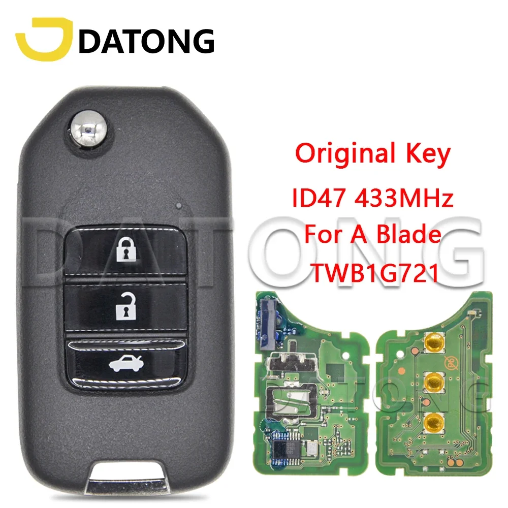 

Datong World Car Remote Control Key For Honda Accord 2013 1014 2015 2016 FCCID TWB1G721 ID47 Chip 433MHz A Blade Original Flip