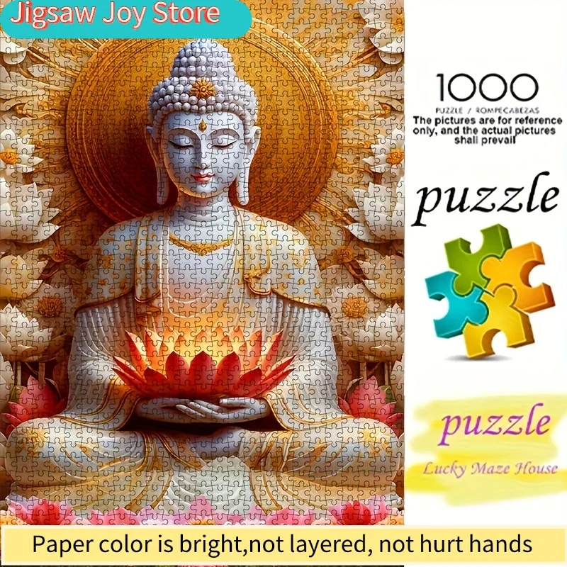 1000pcs DIY Paper Puzzle, **Buddha for Lotus Design**, Buddhist Supplies, High-Quality White Card Material for Home Decor Puzz