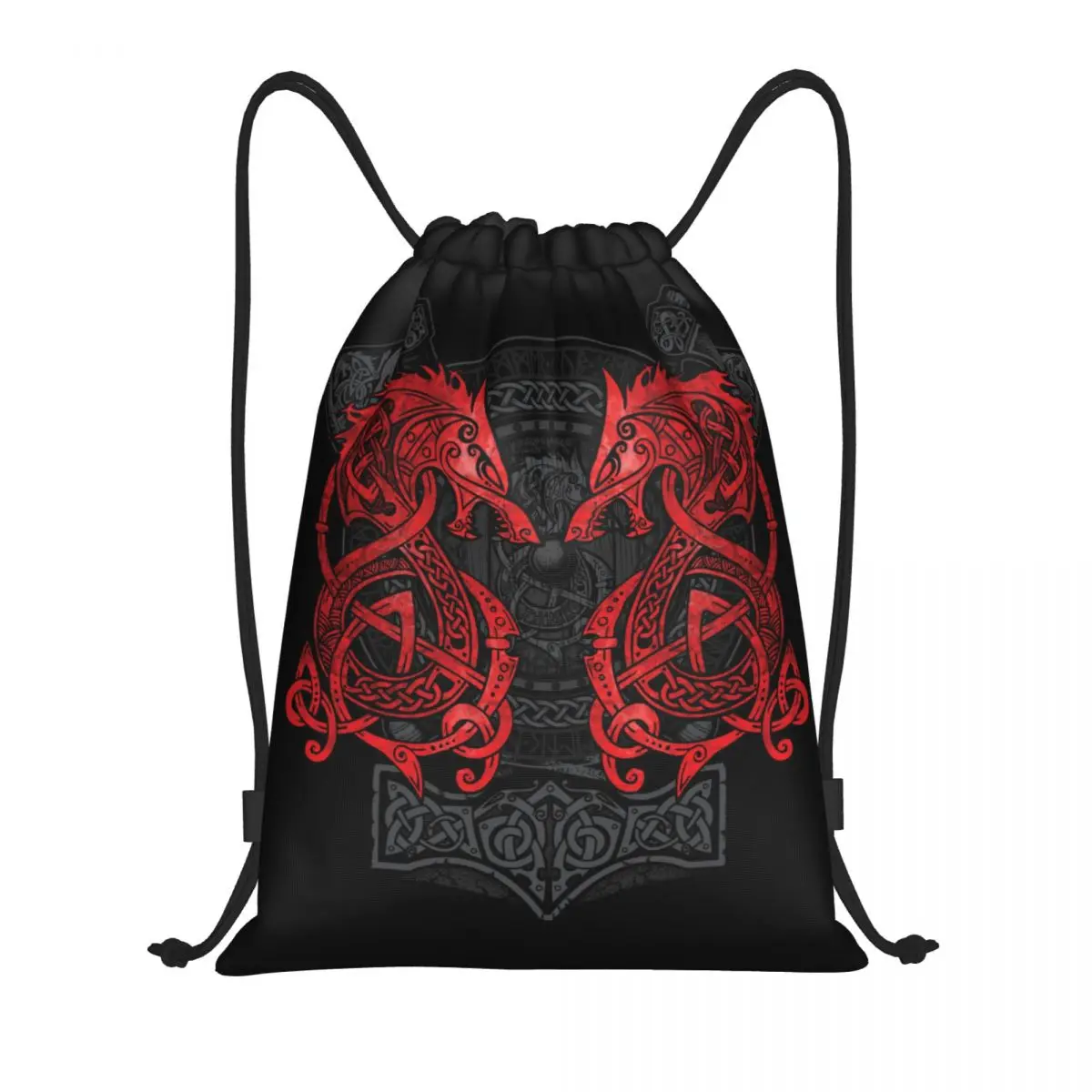 Fighting Fenrir Viking Nordic Monster Wolf Drawstring Backpack Women Men Sport Gym Sackpack Portable Shopping Bag Sack
