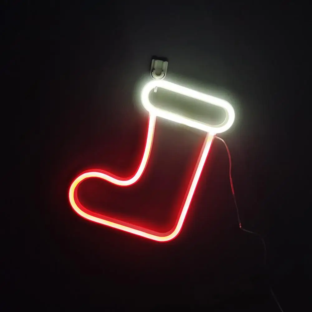 Party Accessories Led Neon Lamp Eye-catching Xmas Stockings Neon Light Decoration Shape Usb/battery Operated Led for Non-glaring