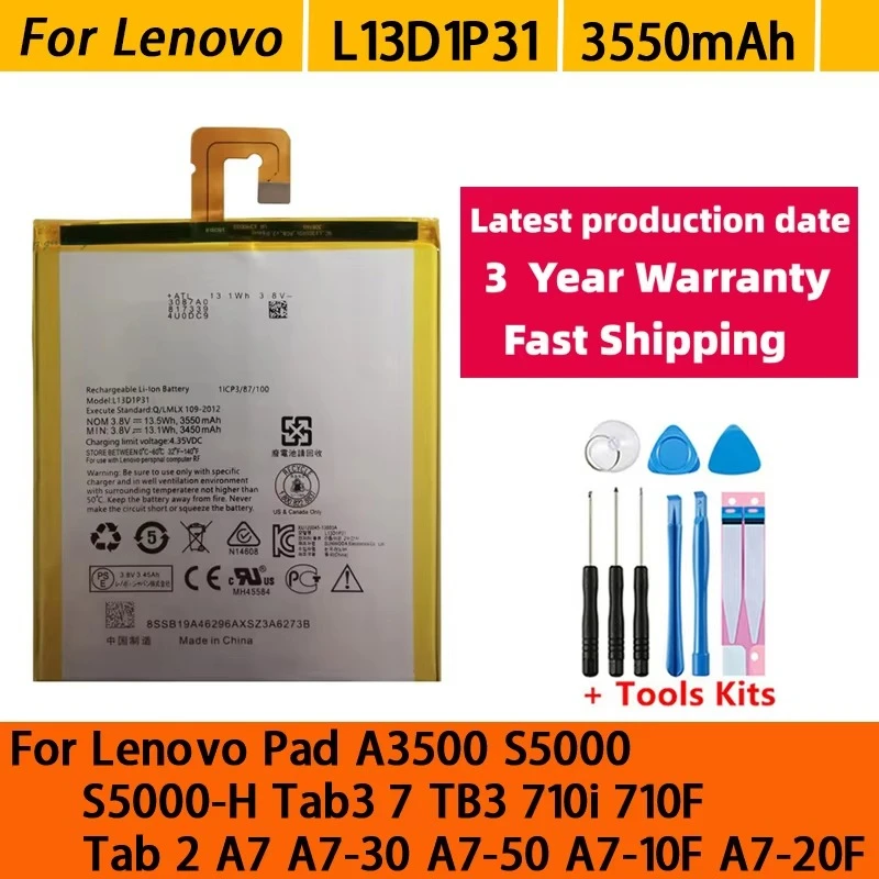 NEW L13D1P31 3550mAh For Lenovo Pad A3500 S5000 S5000-H tab3 7 TB3 710i 710F tab 2 A7 A7-30 A7-10F A7-20F Replacement Battery