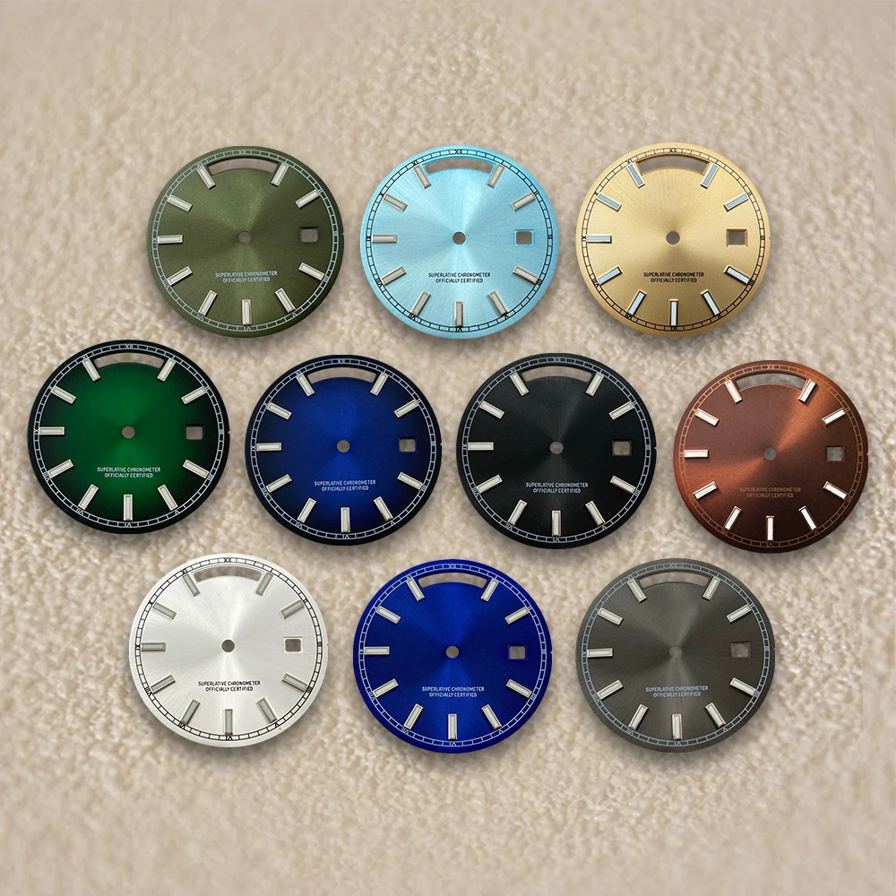 31mm  S Dial Day And Date Dial Fit 8285 Movement Green Luminous Sunray High-Quality Dial Watch Modification Accessories