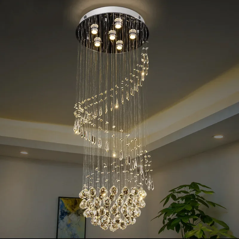 

TEMAR Modern Crystal Hanging Pendant Light LED Luxury Creative Rotate Chandelier Lamp for Home Living Room Duplex Villa