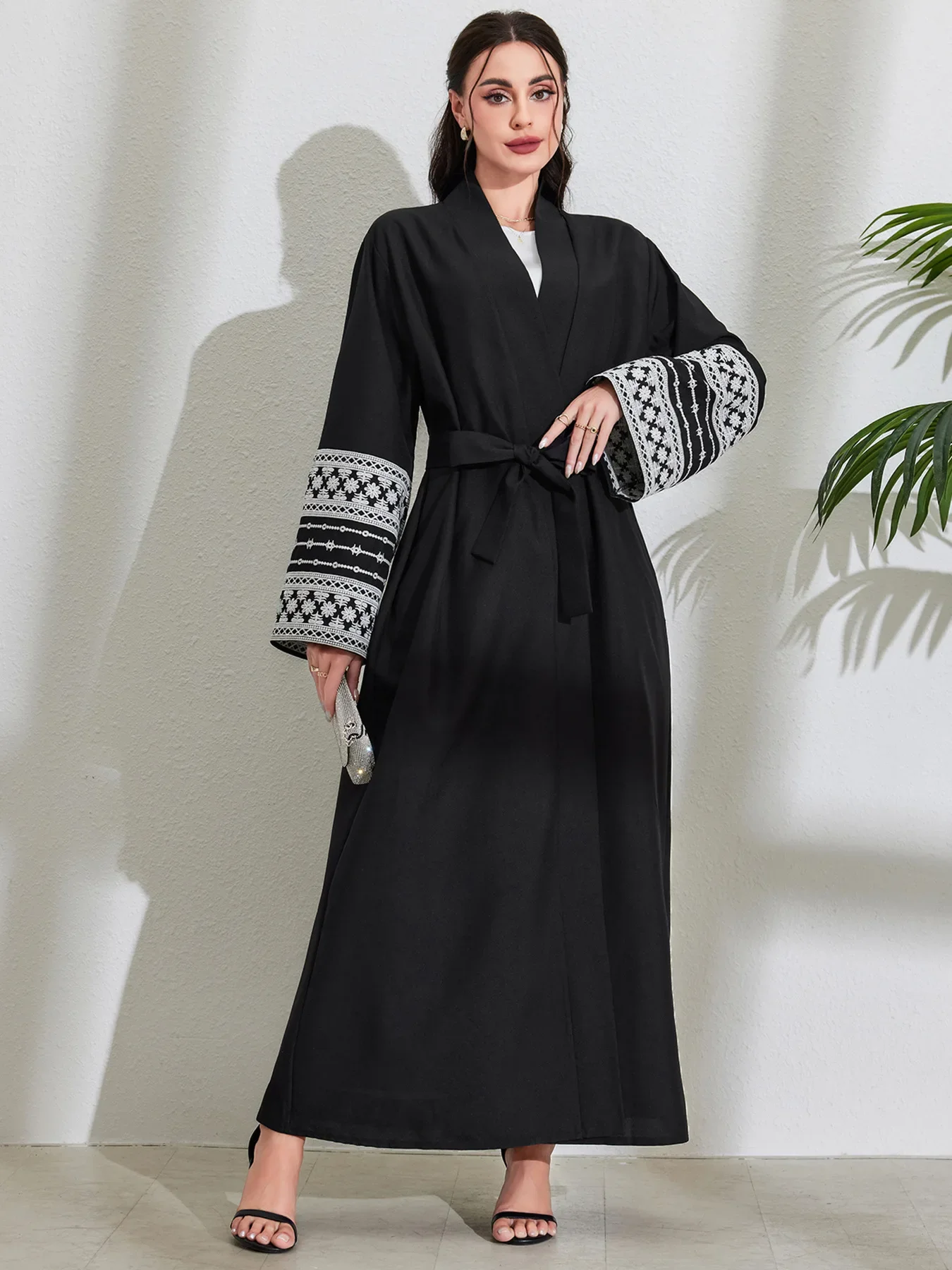 

Embroidery Cotton Linen Open Abaya Kimono Muslim Coat Abayas for Women Dubai Luxury Turkey Kaftan Dress Ramadan Islamic Clothes