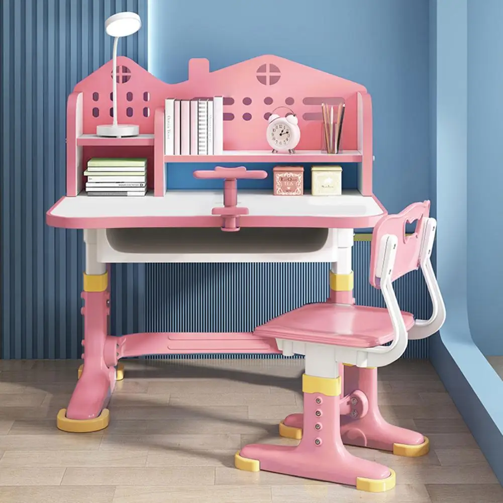 Ensemble de chaises de bureau d'étude pour enfants, chaise de table réglable, panneau arrière de château, table annulée, bibliothèque, meuble, recommandé pour les enfants