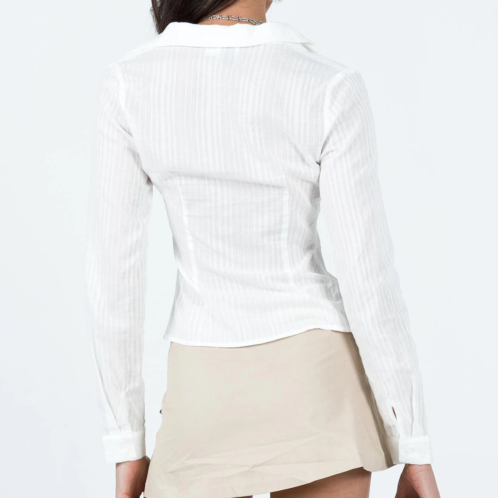 女性ストライプシャツ長袖ラペルボタンダウンスリムフィットトップス日常着アウトドアアクティビティストリート