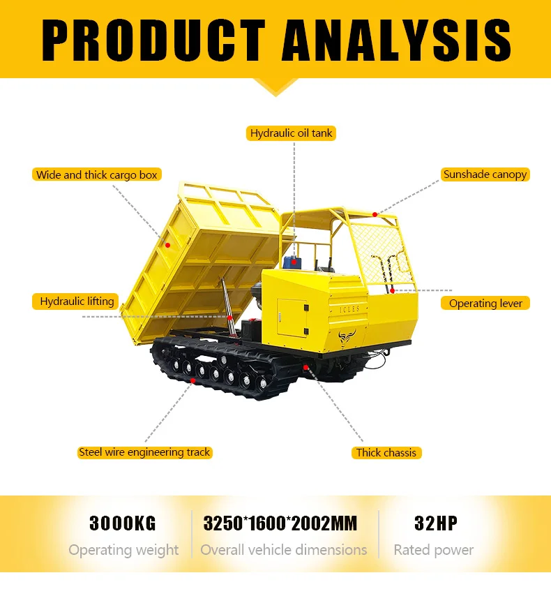 Customized Mini Crawler Dumper Truck 3 Tons Rubber Tracks 4x4 Drive Diesel Construction Transporter 3T