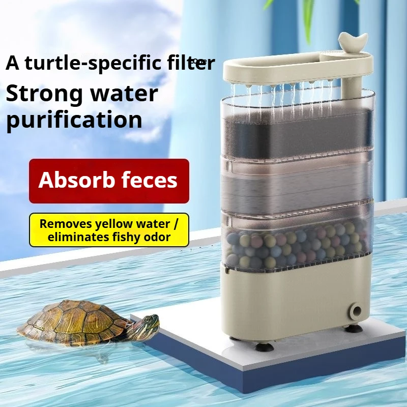 

Turtle tank waterfall filter, low water level filter for turtles, 3-in-1 purification, special filter box for turtle feces