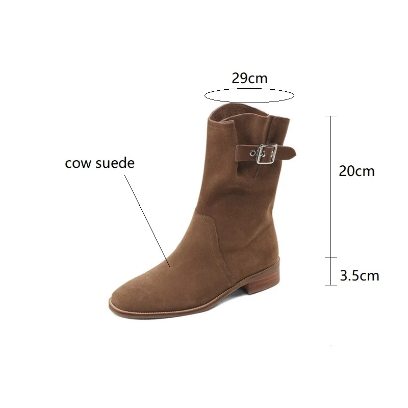 2023 New Autumn Winter Cow Suede Women Boots Square Toe Mid-calf Boots for Women Chunky Heels Boots Zapatos Mujer Western Boots